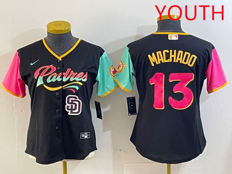 Youth San Diego Padres #13 Machado Black City Edition 2025 Nike MLB Jersey style 7->youth mlb jersey->Youth Jersey